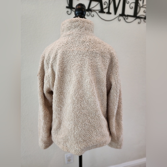 EUC Pendleton Ladies Camel / Creme & Blue Plaid Trim full zip Sweater - Picture 4 of 7